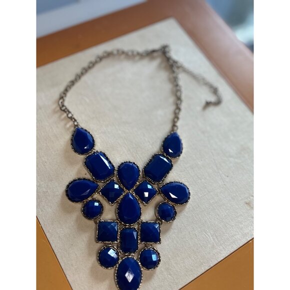 Cobalt Blue Statement Gold-Tone Chain Necklace With Bold Blue Gemstone Accents F - Picture 7 of 7